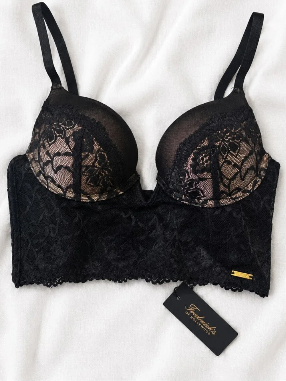 NWT Frederick's Of Hollywood Lace Longline Bra Bustier Black Size 34C